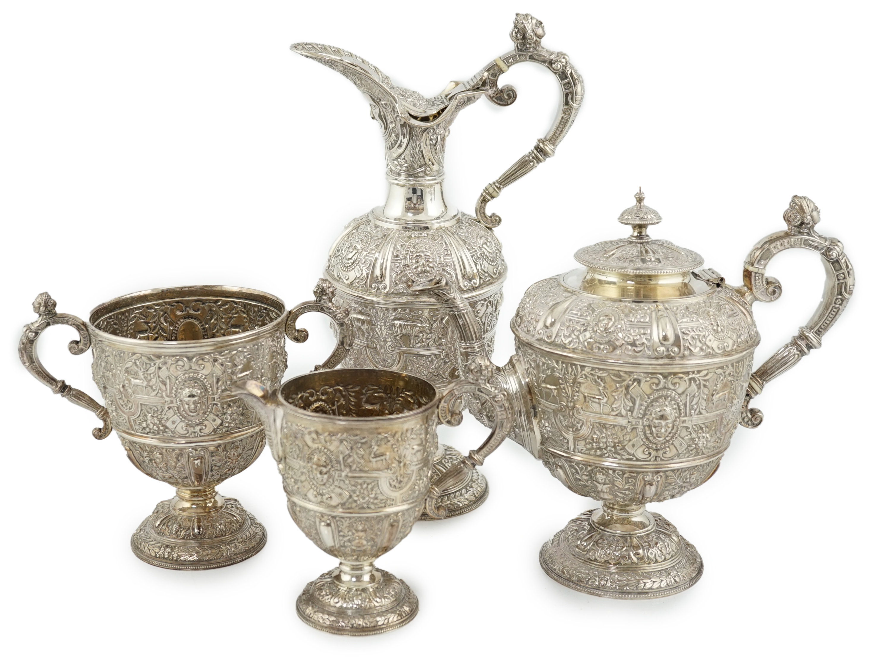 A late Victorian silver pedestal four piece tea set, by David & George Edwards, CITES submission reference: 8YT8PAE4